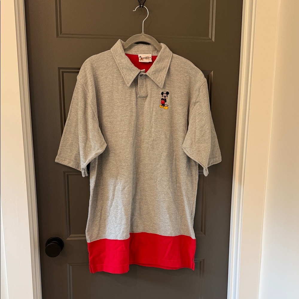 Disney Men's Large Mickey Mouse Polo Shirt in Gray and Red